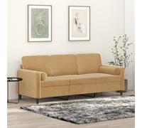 WHOPBXGAD Modern 3 Seater Sofa Brown Velvet 180 cm Wide Living Room Couch with Removable Cushions, Sturdy Metal Frame for and Relaxation