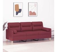 WHOPBXGAD Modern 3 Seater Sofa with Cushions 180 cm Wine Red Fabric for Living Room, Durable Metal Frame, Thick Padding, Removable Covers, Comfortable Lounge Seating
