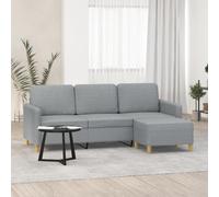 WHOPBXGAD Modern 3 Seater Sofa with Ottoman Light Gray Fabric 180 cm Wide Living Room Couch Durable Frame Comfortable Seating for Home Lounge Relaxation