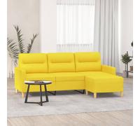 WHOPBXGAD Modern 3 Seater Sofa with Ottoman Light Yellow Fabric 180cm Wide Living Room Couch Durable Frame Comfortable Seating for Home Lounge Relaxation