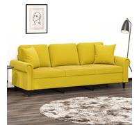 WHOPBXGAD Modern 3-Seater Velvet Sofa 180cm with Yellow Cushions, Soft Velvet Fabric, Sturdy Metal Frame, Comfortable Seating for Living Room Lounge Relaxation