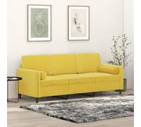 WHOPBXGAD Modern 3 Seater Velvet Sofa 180cm Yellow with Removable Cushions, Soft Fabric for Living Room Lounge, Sturdy Metal Frame Structure, Comfortable Seating Experience