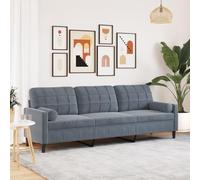 WHOPBXGAD Modern 3 Seater Velvet Sofa 210cm Dark Grey with Removable Cushions for Living Room, Lounge Comfortable Soft Fabric Durable Metal Frame Home Furniture