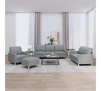 WHOPBXGAD Modern 4 Piece Sofa Set with Cushions Light Gray Fabric Living Room Furniture, Comfortable Sectional Couch with Ottoman for Small Spaces, Durable Plywood Frame and Soft Foam Seating