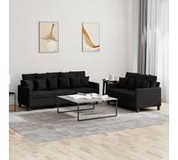 WHOPBXGAD Modern 5-Piece Black Fabric Sofa Set with Cushions, 2+3 Seater Living Room Furniture, Durable Polyester Upholstery, Comfortable Foam Filling, Perfect for Home Lounge and Entertainment Space