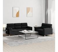 WHOPBXGAD Modern 5-Piece Black Fabric Sofa Set with Cushions, 2+3 Seater Living Room Furniture for Small Spaces, Comfortable Lounge Seating with Durable Polyester Upholstery and Sturdy Wooden Frame