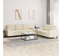 WHOPBXGAD Modern 5-Piece Cream Fabric Sofa Set with 2+3 Seater Living Room Couches, Durable Polyester Upholstery, Comfortable Foam Cushions for Home Lounge Relaxation Entertainment Space