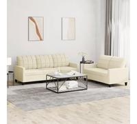 WHOPBXGAD Modern 5-Piece Cream Synthetic Leather Sofa Set with Cushions, 2+3 Seater Living Room Furniture for Lounge, TV Watching, Reading and Relaxation, Durable and Comfortable