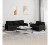 WHOPBXGAD Modern 5-Piece Fabric Sofa Set with Cushions, 2+3 Seater Black Living Room Furniture, Durable Polyester Textile, Comfortable Lounge Seating for Home Decor