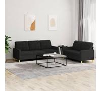 WHOPBXGAD Modern 5-Piece Sofa Set with Cushions, 2+3 Seater Fabric Living Room Furniture, Black Durable Polyester Upholstery, Comfortable Lounge Seating for Home Decor
