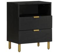 WHOPBXGAD Modern Black Nightstand with 2 Drawers, Engineered Wood Bedside Table 50x33x62 cm for Bedroom, Sturdy Surface & Spacious Storage, Easy to Clean, Wall Mountable for Safety