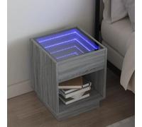 WHOPBXGAD Modern LED Coffee Table with Infinity Mirror, RGB Color Changing Lights, Engineered Wood & Glass Top, 40x40x50 cm, Grey Sonoma Perfect for Living Room & Bedroom Decor