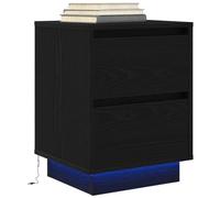 WHOPBXGAD Modern LED Night Stand Black 38x34x50cm with RGB Lights, 2 Drawers Bedside Table for Bedroom, Engineered Wood Storage Cabinet for Books, Lamp, Alarm Clock