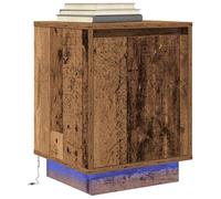 WHOPBXGAD Modern LED Night Stand with USB Charging Port, Vintage Wood Finish Bedside Table with RGB Lights, 38x34x50cm Storage End Table for Bedroom, Living Room, Home Office