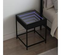WHOPBXGAD Modern LED Nightstand with Infinity Mirror - 40x40x51cm Black Bedside Table, RGB Lighting, USB Port, Durable Engineered Wood & Metal Frame for Bedroom Decor