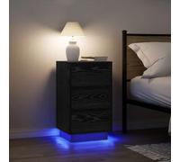 WHOPBXGAD Modern LED Nightstand with RGB Lights, 3 Drawers Storage, Black Engineered Wood Bedside Table 38x34x65 cm for Bedroom, Living Room, Dorm - Easy Assembly & Wall Mountable