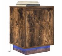 WHOPBXGAD Modern LED Nightstand with USB Charging, Smoked Oak Finish, 38x34x50cm Bedside Table with RGB Lights, Storage Shelf for Bedroom, Living Room, Dorm - Engineered Wood, Easy Assembly