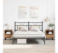 WHOPBXGAD Modern Nightstand Set of 2, Engineered Wood Bedside Table with Drawer & Shelf, Vintage Brown Finish 40x35x50 cm, Sturdy Metal Legs for Bedroom Decor & Storage