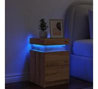 WHOPBXGAD Modern Nightstand Set of 2 with LED Lights, Brown Oak Finish Engineered Wood Bedside Table 35x39x55 cm, USB Powered RGB Lighting, Spacious Drawer for Bedroom Living Room Home Decor