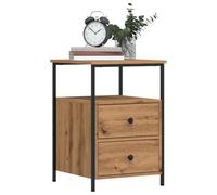 WHOPBXGAD Modern Nightstand with 2 Drawers, Engineered Wood Oak Artisan Bedside Table 34x35.5x50cm, Sturdy Metal Legs, Spacious Storage for Bedroom, Living Room