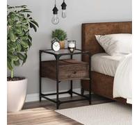 WHOPBXGAD Modern Nightstand with Glass Top and Storage Shelf - Engineered Wood Oak Brown Bedside Table 40x40x55 cm for Bedroom Living Room Durable, Stable & Easy to Clean