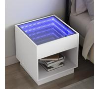 WHOPBXGAD Modern Nightstand with Infinity LED Mirror, 50x50x50 cm White Bedside Table, RGB Color Changing Lights, USB Powered, Engineered Wood & Glass, for Bedroom Decor & Living Room