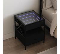 WHOPBXGAD Modern Nightstand with Infinity LED Mirror, Black 40x40x51cm, RGB Lighting Bedside Table with USB Port, Durable Engineered Wood & Metal Frame for Bedroom Decor