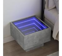 WHOPBXGAD Modern Nightstand with Infinity LED Mirror, Concrete Gray Finish, 40x40x30 cm, RGB Lighting, Engineered Wood, USB Powered, Bedroom & Living Room Decor