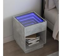 WHOPBXGAD Modern Nightstand with Infinity LED Mirror, Concrete Gray Finish, 40x40x50 cm, Engineered Wood, RGB Lighting, USB Port, Bedroom Furniture, Durable & Stylish