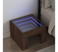 WHOPBXGAD Modern Nightstand with Infinity LED Mirror, RGB Color Changing Lights, Engineered Wood, Oak Brown Finish, 40x40x30cm, USB Powered, Ideal for Bedroom & Living Room Decor