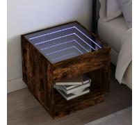WHOPBXGAD Modern Nightstand with Infinity LED Mirror & RGB Lights, Smoked Oak Finish, 50x50x50 cm, Engineered Wood, USB Powered, for Bedroom Decor, Durable & Stable Surface, MAX Load 40kg