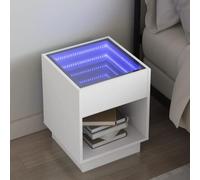 WHOPBXGAD Modern Nightstand with Infinity LED Mirror, White Engineered Wood Bedside Table 40x40x50 cm, USB Powered RGB Lighting for Bedroom Decor, Durable Surface with 40kg Load Capacity