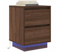 WHOPBXGAD Modern Nightstand with LED Lights, Brown Oak Finish, 38x34x50 cm, 2 Drawers & USB Port, RGB Color Changing, Sturdy Engineered Wood, Perfect for Bedroom & Living Room Storage