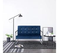 WHOPBXGAD Modern Velvet Blue 2-Seater Sofa with Chrome Arms for Living Room, Compact Lounge Furniture with Solid Wood Frame and Soft Foam Cushions