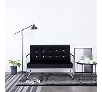 WHOPBXGAD Modern Velvet Sofa 2 Seater with Chrome Legs for Living Room, Black Velvet Loveseat with Soft Cushions and Sturdy Wood Frame, Compact 114cm Wide Lounge Sofa Bed Alternative