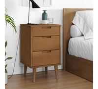 WHOPBXGAD Molde Scandinavian Nightstand, Solid Pine Wood Bedside Table with 3 Drawers, UV Varnish Finish, Brown Modern Dresser for Bedroom, 40x35x65 cm