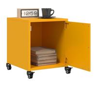 WHOPBXGAD Mustard Yellow Nightstand Set of 2 with Wheels, Cold Rolled Steel Side Table 36x39x43.5cm, Modern Bedroom Furniture with Storage Shelf and Handle, Easy to Move and Clean