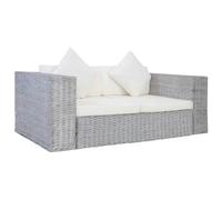 WHOPBXGAD Natural Kubu Rattan 2 Seater Sofa with Removable Cushions, Indoor Lounge Furniture for Living Room, Bedroom, Gray Wicker Couch with Comfortable Seat and Back Pillows