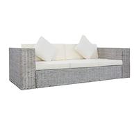 WHOPBXGAD Natural Kubu Rattan 3 Seater Sofa with Removable Cushions, Gray Wicker Couch for Living Room, Indoor Lounge Furniture with Comfortable Seat and Back Pillows