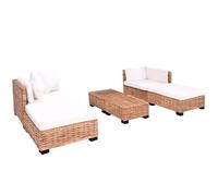 WHOPBXGAD Natural Rattan 16-Piece Sofa Set with Mahogany Legs, Indoor Patio Furniture for Living Room and Terrace, Comfortable Cushions, Easy Assembly, Brown and White