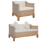 WHOPBXGAD Natural Rattan 3 Piece Sofa Set with Cushions, Outdoor Patio Furniture for Garden Terrace, Comfortable Wicker Seating Group with Removable Covers, Durable Wood Frame Living Room Decor