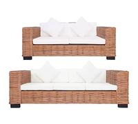WHOPBXGAD Natural Rattan Sofa Set 2-Piece with Cushions for Living Room Garden Patio Outdoor Indoor Use Comfortable Durable Furniture Brown White