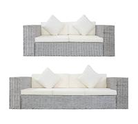 WHOPBXGAD Natural Rattan Sofa Set 2 Pieces Grey Outdoor Patio Furniture with Cushions, 3 Seater and 2 Seater Garden Terrace Living Room Set with Removable Washable Covers