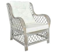 WHOPBXGAD Natural Rattan Sofa with Gray Linen Cushion, Indoor Lounge Chair for Living Room, Comfortable Patio Furniture with Cream White Pillows, 81x70x90cm