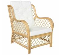 WHOPBXGAD Natural Rattan Sofa with Linen Cushion, Indoor Lounge Chair for Living Room, Comfortable Single Seater with Cream White Pillow, Perfect for Relaxing and Family Time