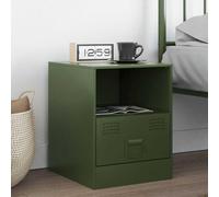 WHOPBXGAD Olive Green Nightstand with Storage Drawer, Cold Rolled Steel Bedside Table 34.5x39x44 cm, Modern Bedroom Furniture with Shelf, Sturdy & Easy to Clean