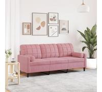 WHOPBXGAD Pink Velvet 3 Seater Sofa 180cm with Cushions, Modern Living Room Furniture for Relaxing and Entertaining, Soft Fabric Upholstery with Removable Covers