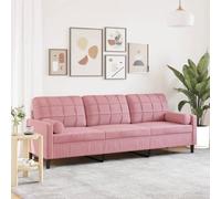 WHOPBXGAD Pink Velvet 3 Seater Sofa 210cm with Cushions, Modern Living Room Furniture for Relaxing, Reading and TV Watching, Soft Fabric, Sturdy Metal Frame