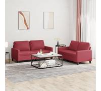 WHOPBXGAD Red Wine 2-Piece Sofa Set with Cushions Synthetic Leather Living Room Furniture Modern Design Comfortable Seating for Home Decor