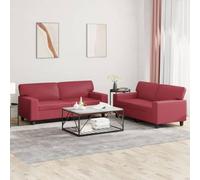 WHOPBXGAD Red Wine 2-Piece Synthetic Leather Sofa Set for Living Room, Modern Sectional Couch with Comfortable Seating, Durable Faux Leather Upholstery, Easy Assembly Home Furniture